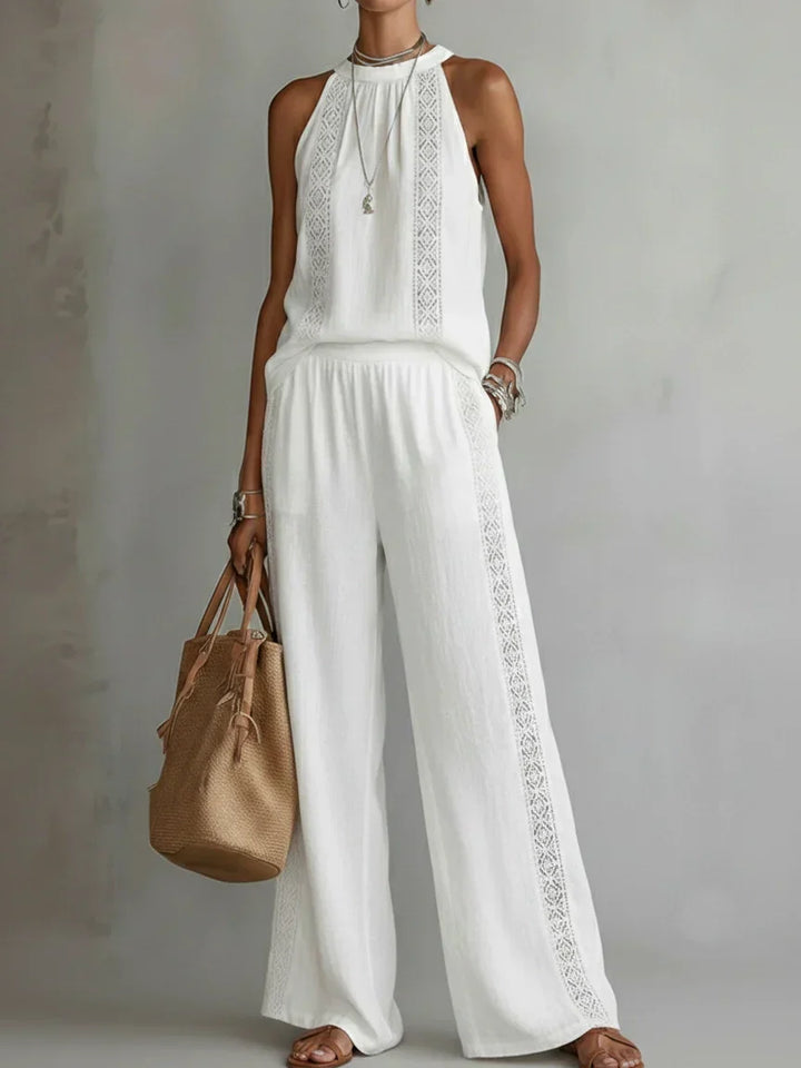 Camilla | Completo Elegante in Lino a Due Pezzi con Collo Halter