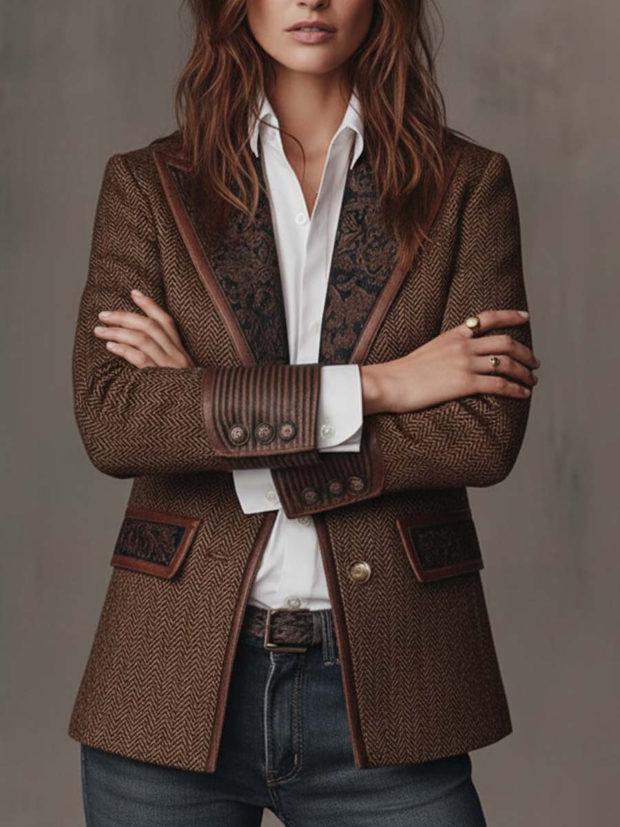 Blazer da Donna in Pannello Stampa Herringbone