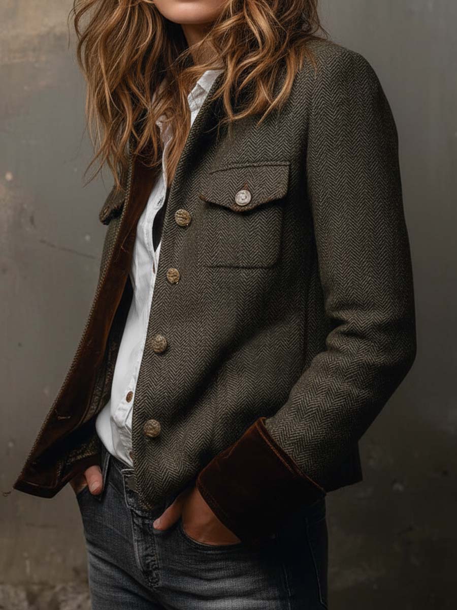 Blazer Vintage da Donna con Contrasto a Vento