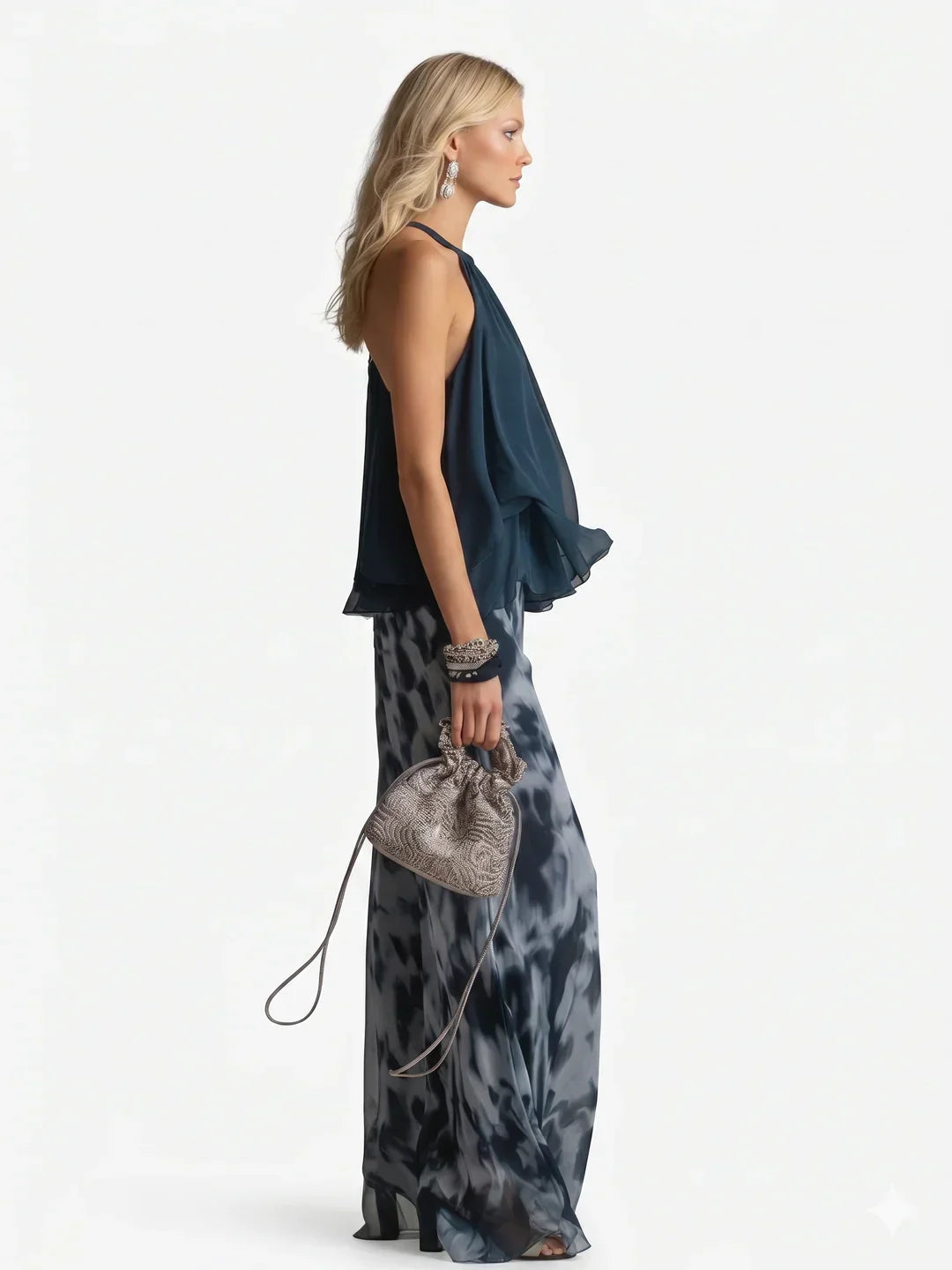 Set elegante in chiffon a due pezzi