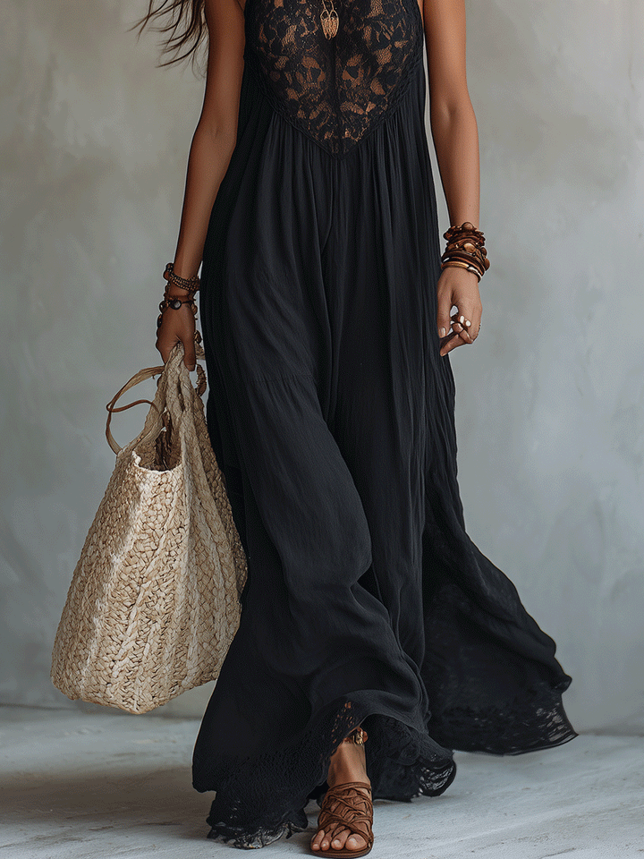 Elegante Vestito Maxi Senza Maniche in Chiffon Bohemien per la Notte