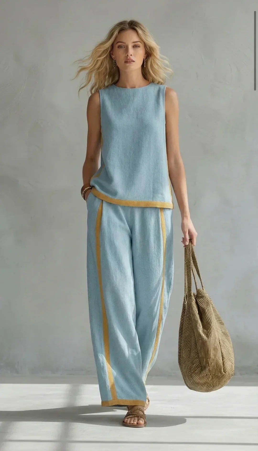 Ursula - Completo Elegante e Casual di Gilet e Pantaloni con Finiture Bicolori
