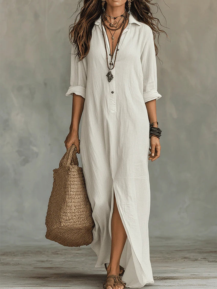 Soline™ | Vestito Maxi Nero Largo con Bottoni