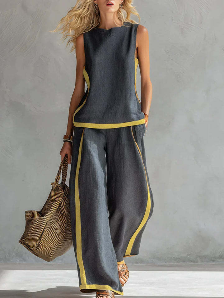 Ursula - Completo Elegante e Casual di Gilet e Pantaloni con Finiture Bicolori