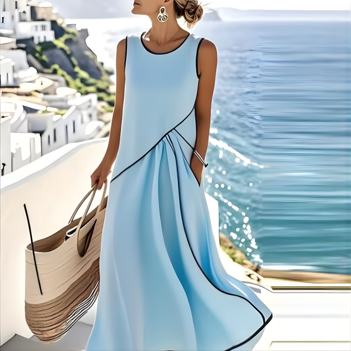 Brenda | Elegante Abito Maxi Estivo Senza Maniche in Colori a Blocco