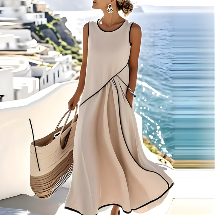 Brenda | Elegante Abito Maxi Estivo Senza Maniche in Colori a Blocco