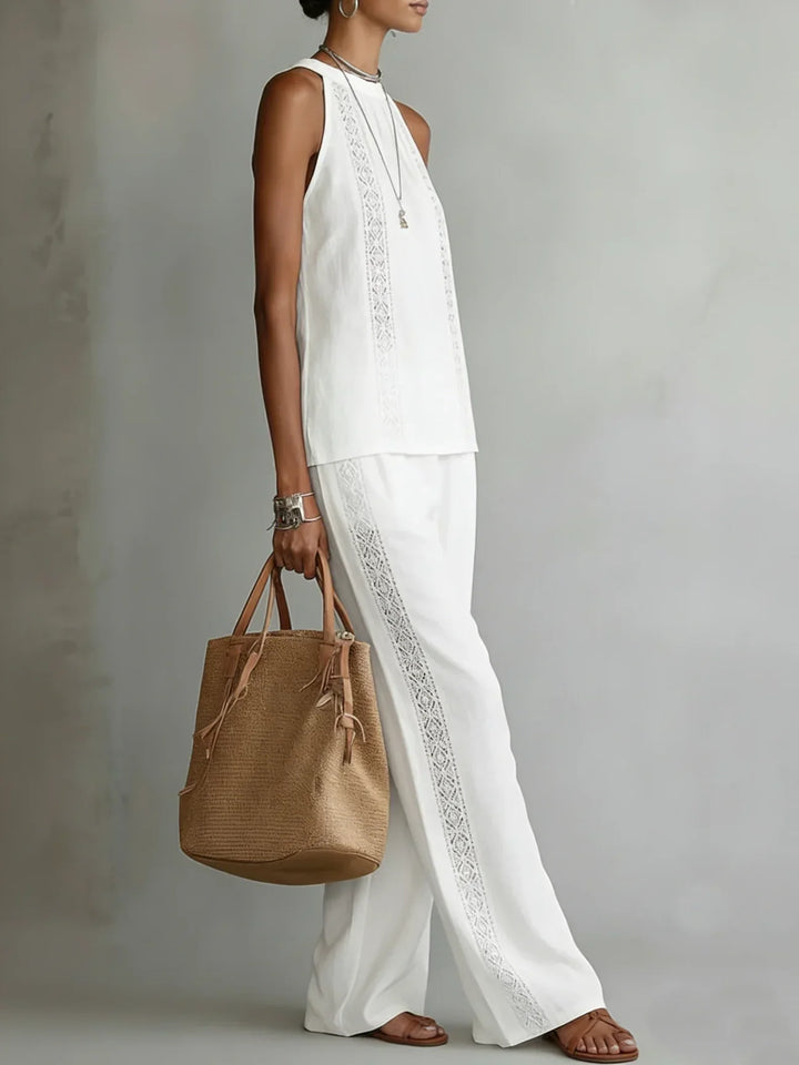 Camilla | Completo Elegante in Lino a Due Pezzi con Collo Halter