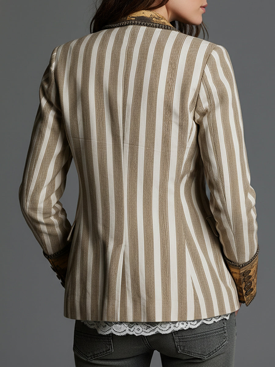 Blazer Donna Boho Striped Stampato con Rever