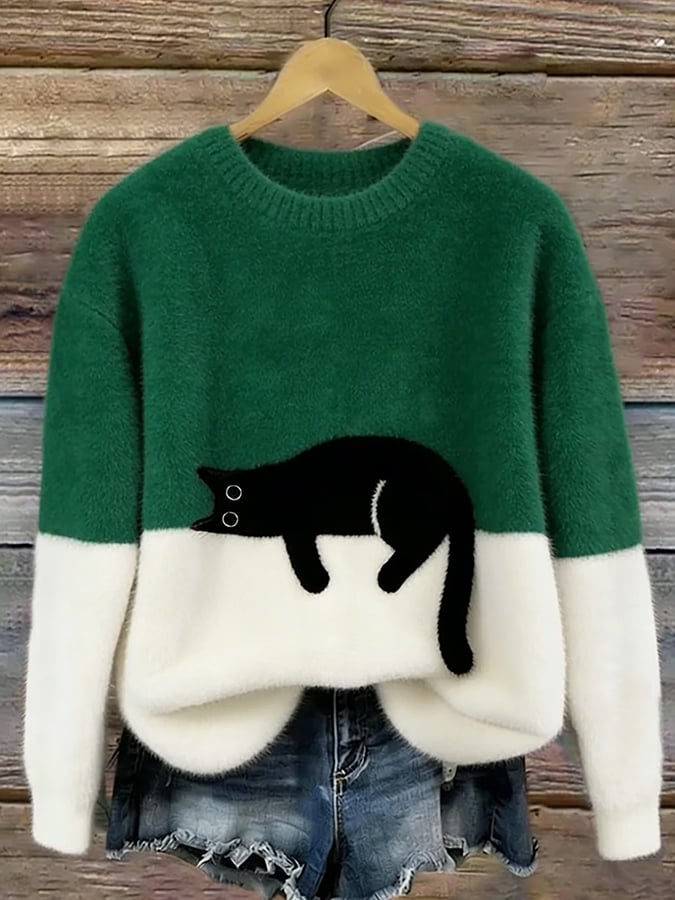 Aileen™ | Maglione Oversize con Stampa di Gatto Elegante