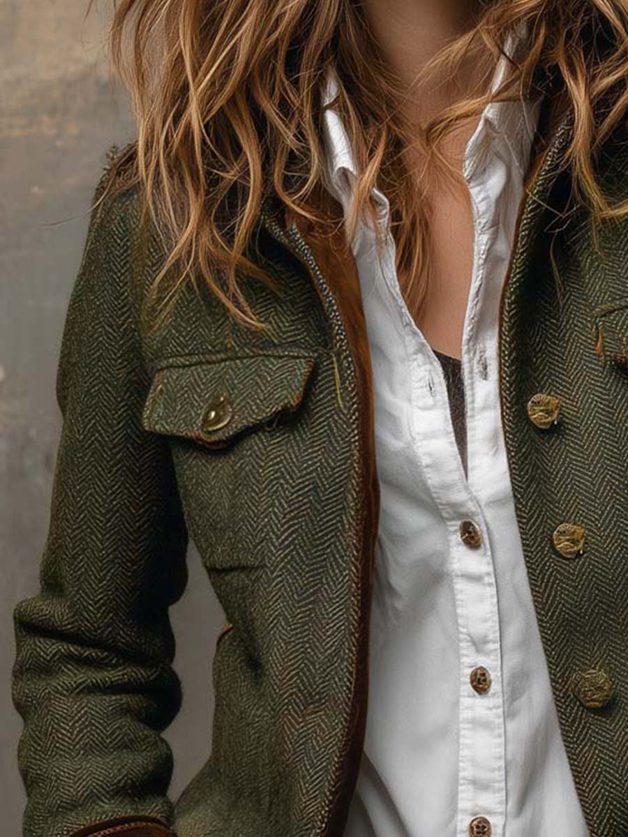 Blazer Vintage da Donna con Contrasto a Vento