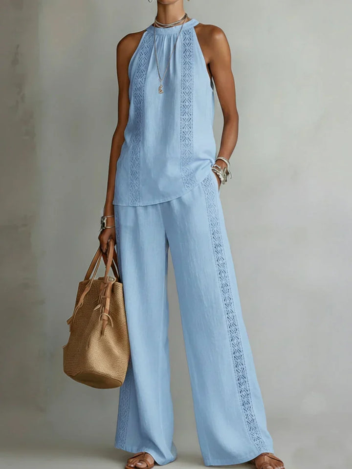 Camilla | Completo Elegante in Lino a Due Pezzi con Collo Halter