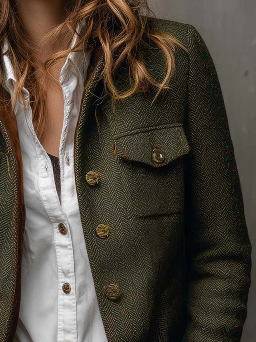 Blazer Vintage da Donna con Contrasto a Vento