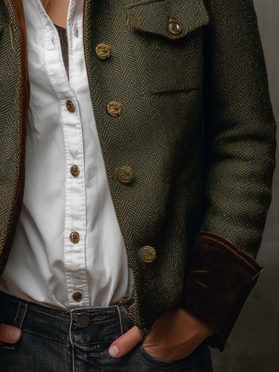 Blazer Vintage da Donna con Contrasto a Vento