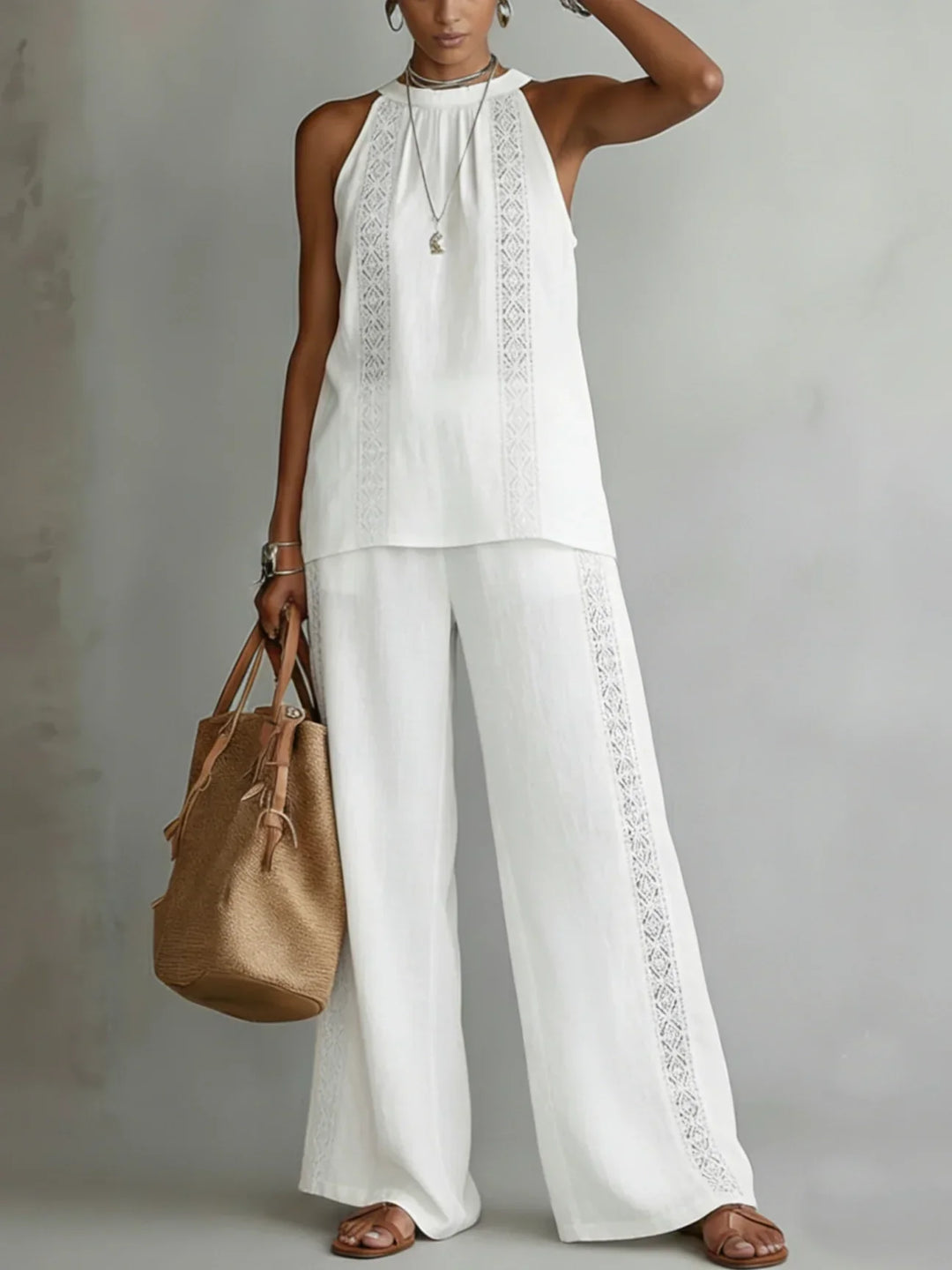 Camilla | Completo Elegante in Lino a Due Pezzi con Collo Halter