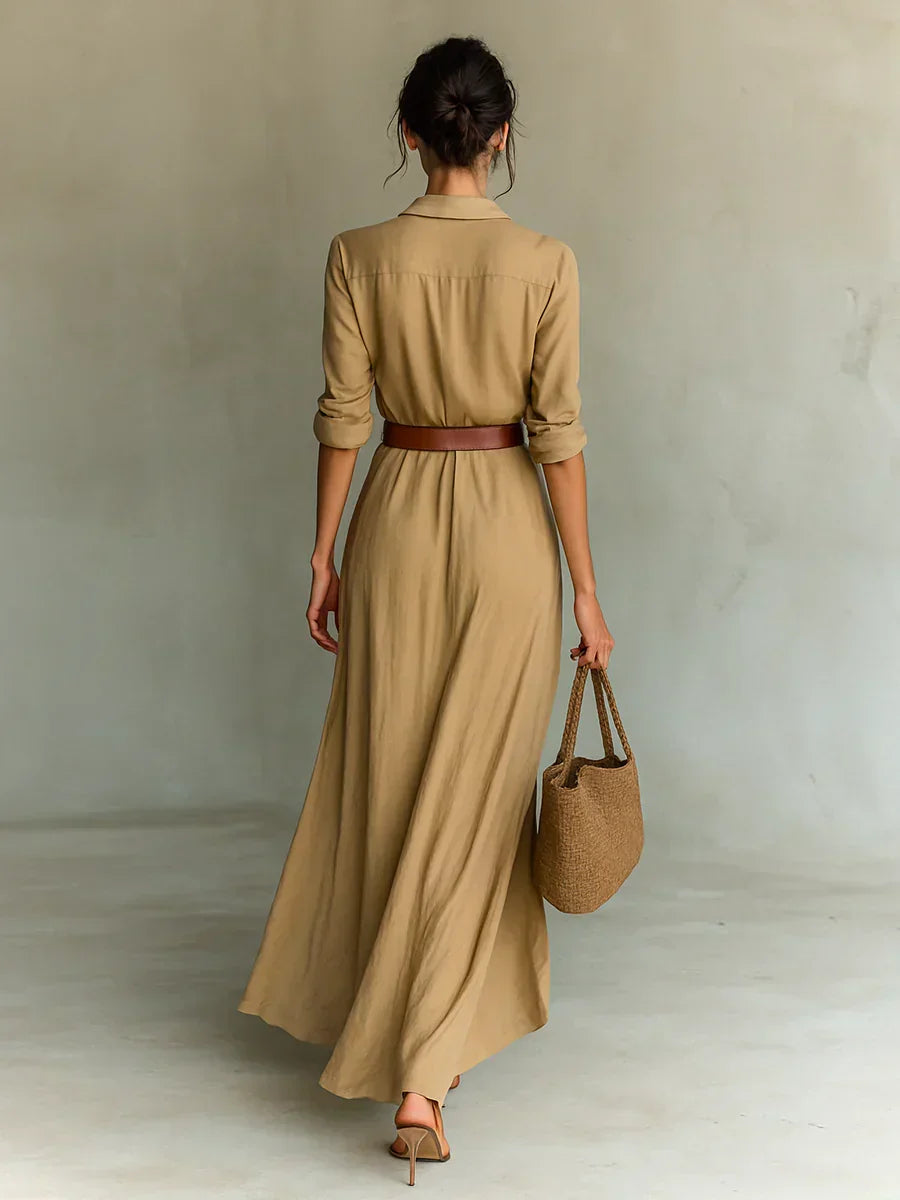 Camille™ | Vestito Maxi con Rever e Cintura in Vita