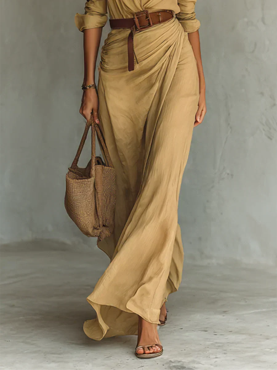 Camille™ | Vestito Maxi con Rever e Cintura in Vita