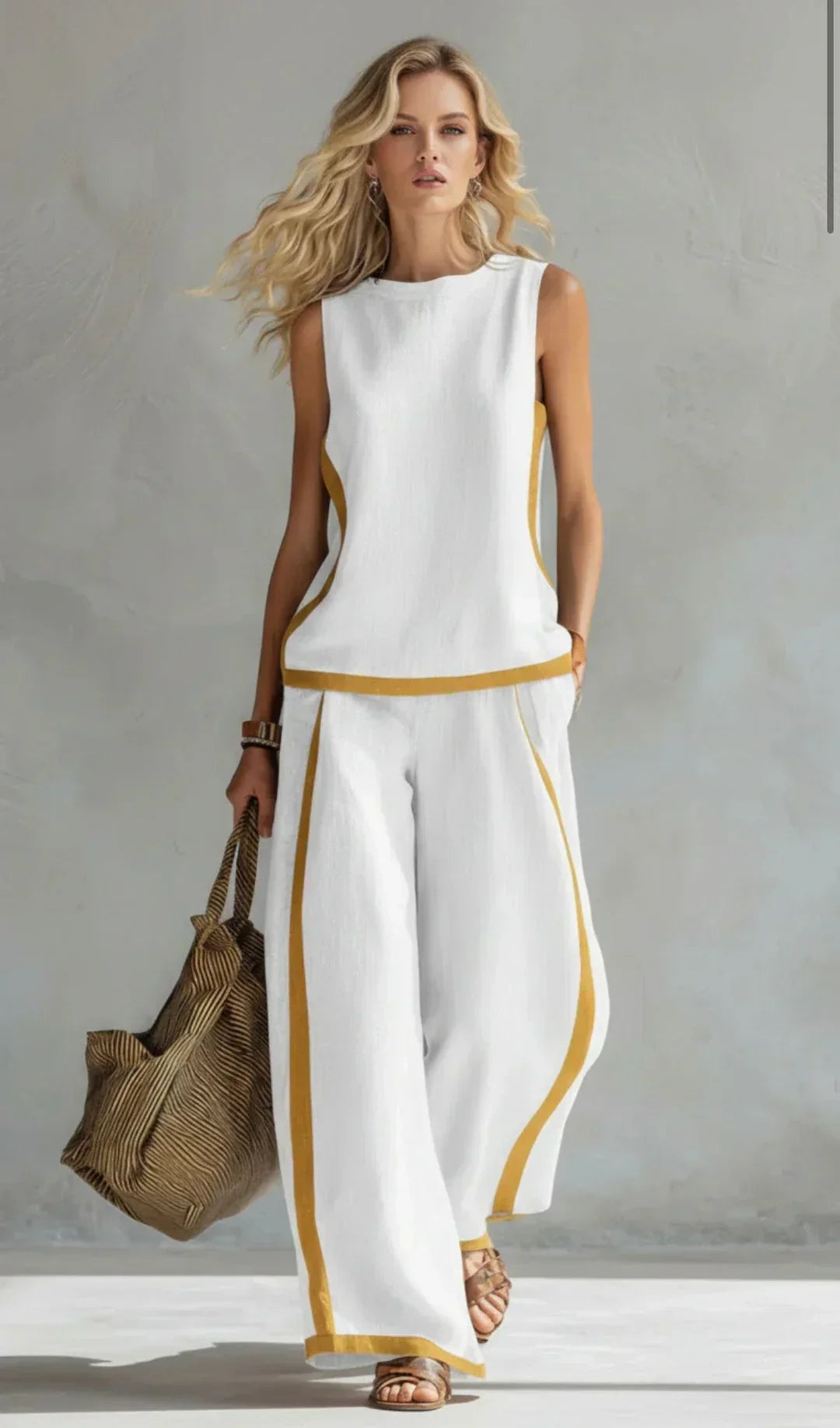 Ursula - Completo Elegante e Casual di Gilet e Pantaloni con Finiture Bicolori