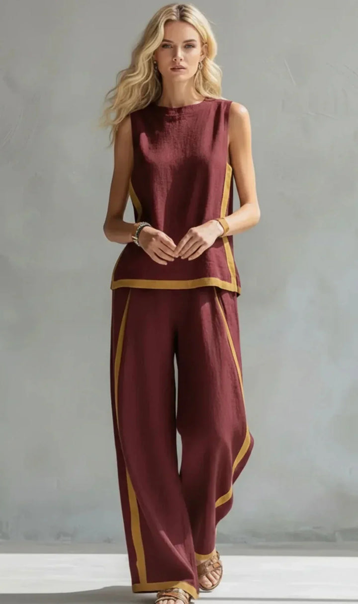 Ursula - Completo Elegante e Casual di Gilet e Pantaloni con Finiture Bicolori