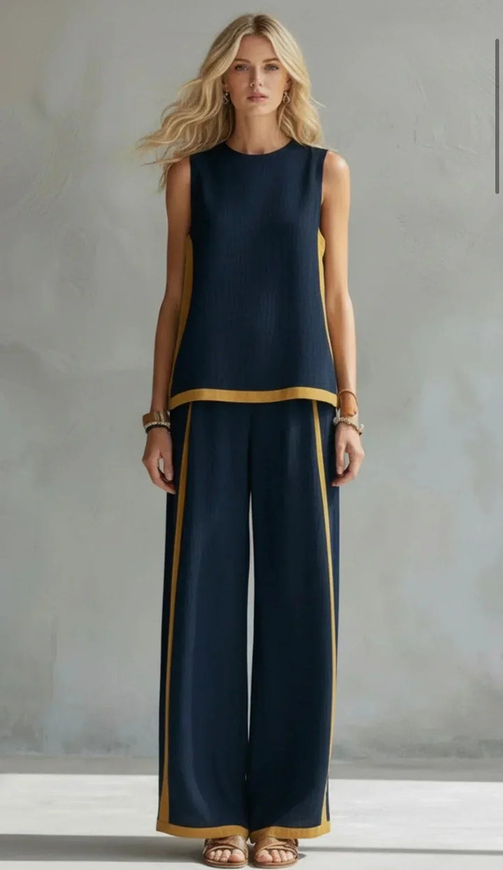 Ursula - Completo Elegante e Casual di Gilet e Pantaloni con Finiture Bicolori