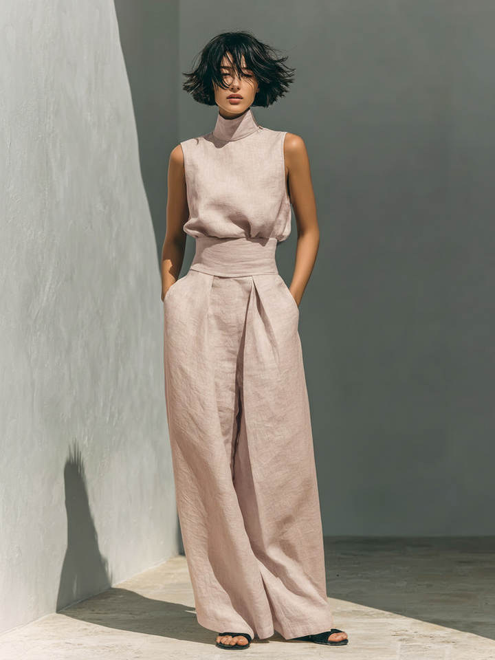 Maria™ | Completo con top senza maniche e pantaloni larghi in cotone e lino