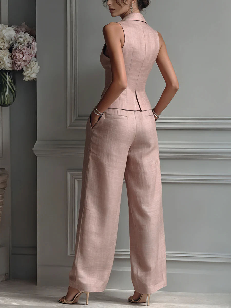 Completo di Due Pezzi per Donna con Scollatura a V e Bottoni