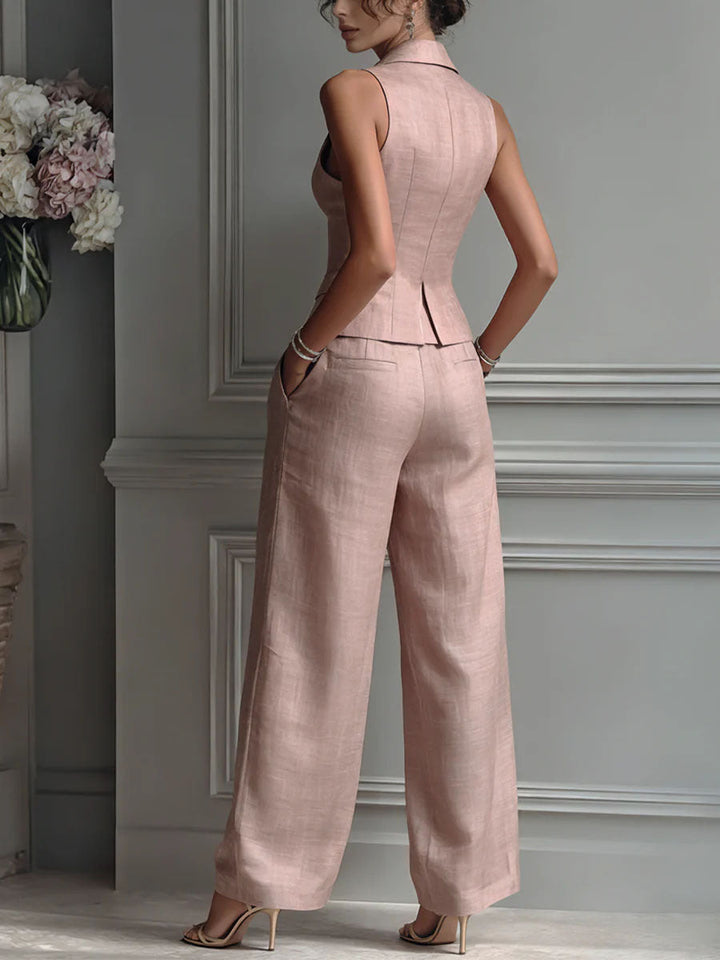 Completo di Due Pezzi per Donna con Scollatura a V e Bottoni
