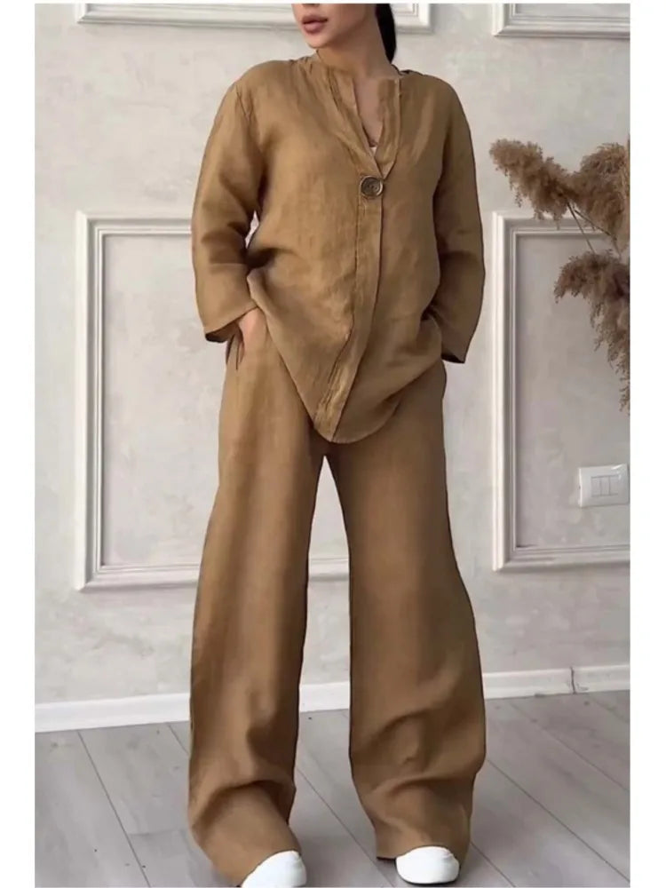 Mariana | Completo Casual con Scollatura a V e Pantaloni a Gamba Larga