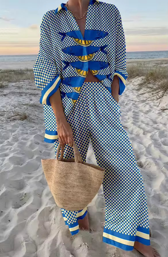 Linda | Elegante Completo Estivo a Due Pezzi con Stampa Larga