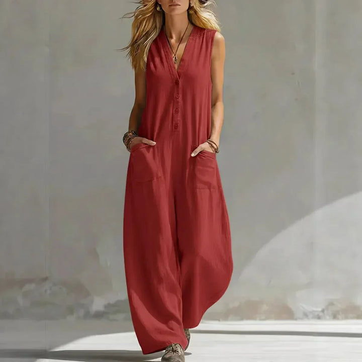 Liora | Salopette in Lino e Cotone Senza Maniche Casual