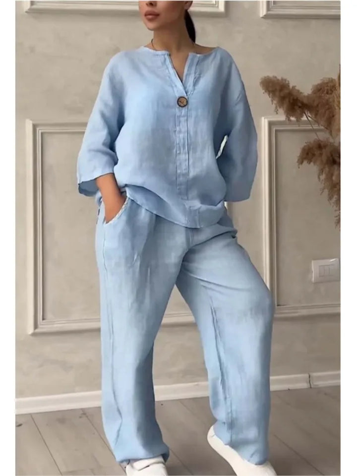 Mariana | Completo Casual con Scollatura a V e Pantaloni a Gamba Larga