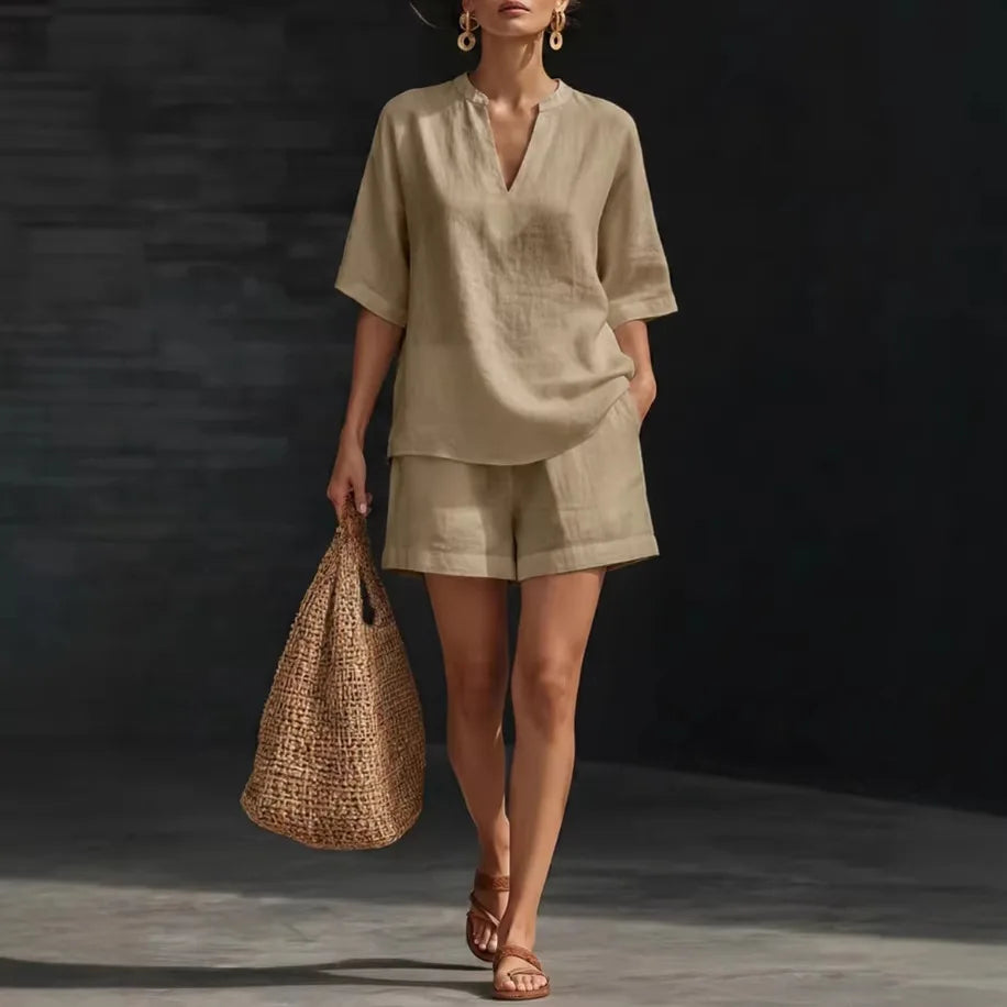 Liorna | Blusa a Maniche Lunghe con Cordon e Pantaloni Corti con Volant