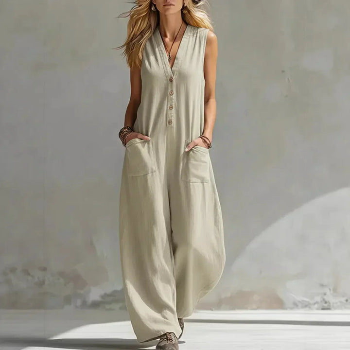 Liora | Salopette in Lino e Cotone Senza Maniche Casual