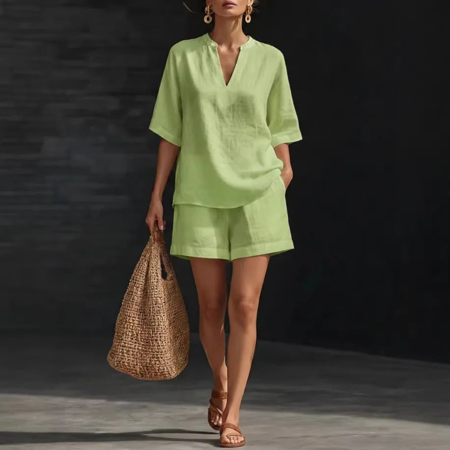 Liorna | Blusa a Maniche Lunghe con Cordon e Pantaloni Corti con Volant