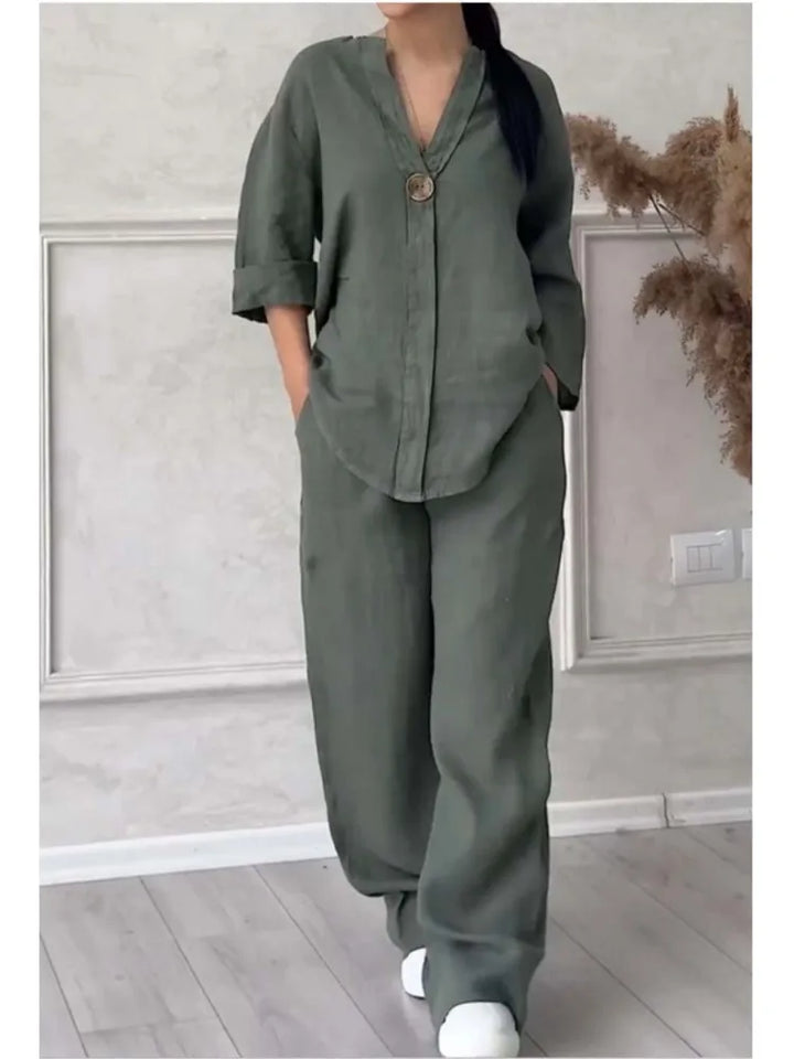Mariana | Completo Casual con Scollatura a V e Pantaloni a Gamba Larga