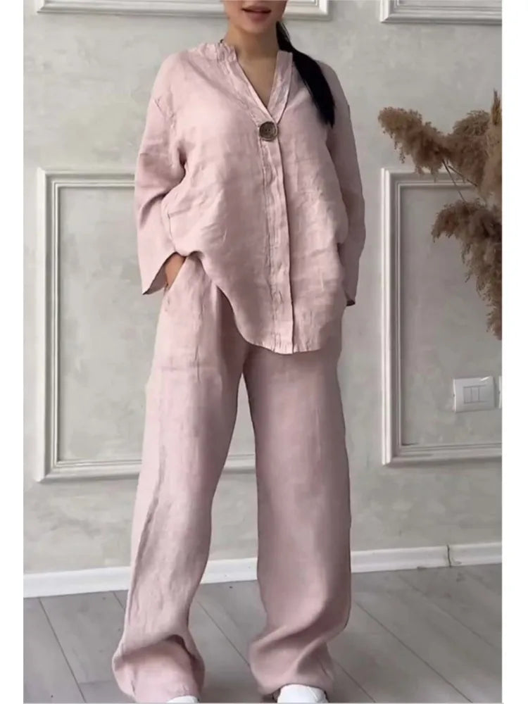 Mariana | Completo Casual con Scollatura a V e Pantaloni a Gamba Larga