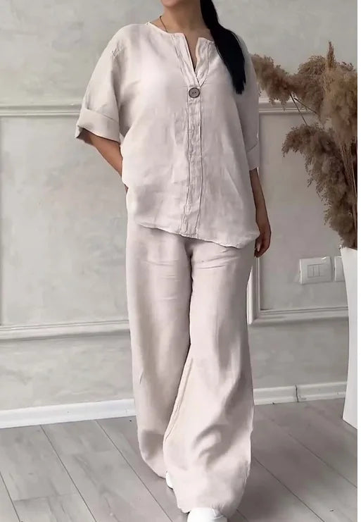 Mariana | Completo Casual con Scollatura a V e Pantaloni a Gamba Larga