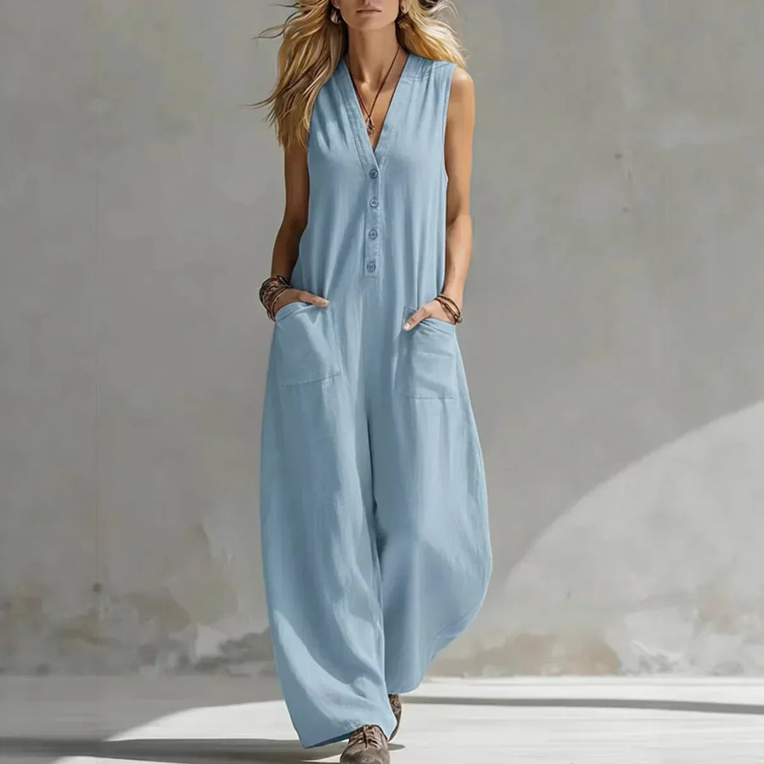 Liora | Salopette in Lino e Cotone Senza Maniche Casual