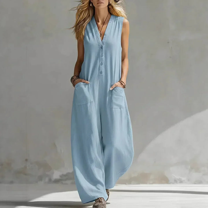 Liora | Salopette in Lino e Cotone Senza Maniche Casual