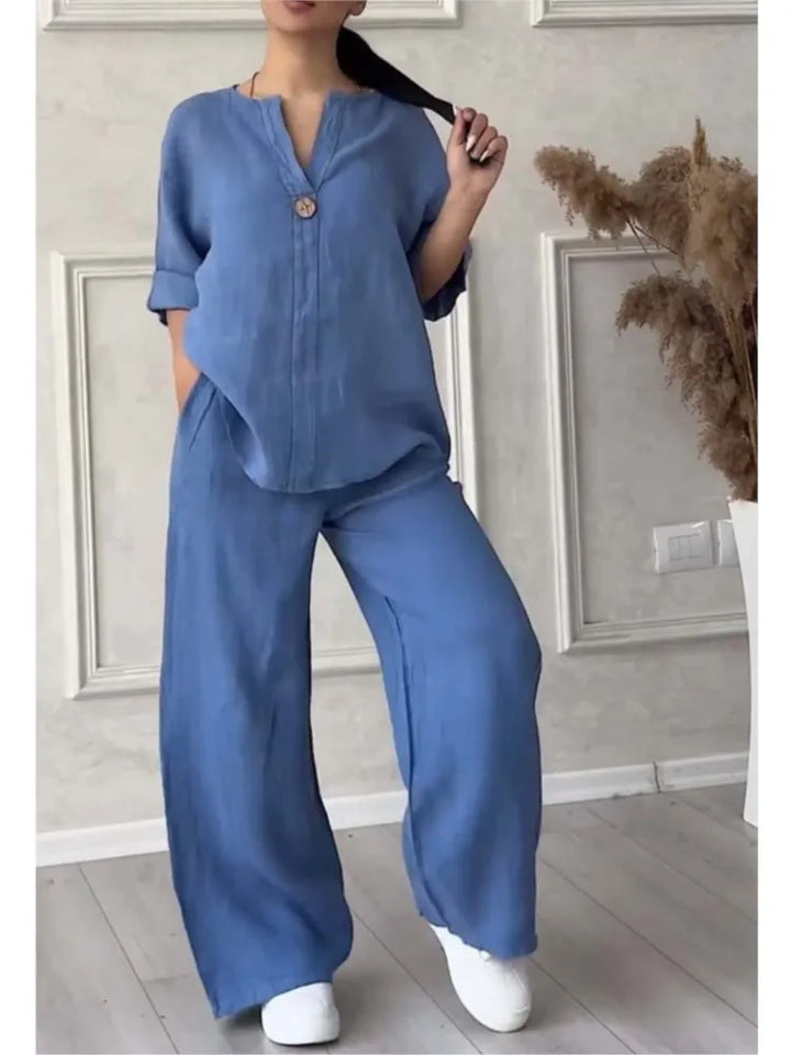Mariana | Completo Casual con Scollatura a V e Pantaloni a Gamba Larga