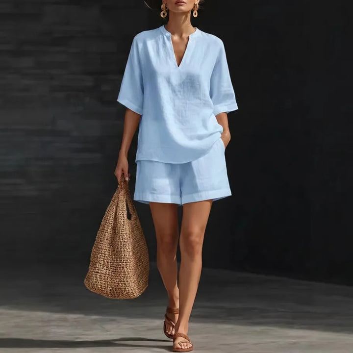 Liorna | Blusa a Maniche Lunghe con Cordon e Pantaloni Corti con Volant