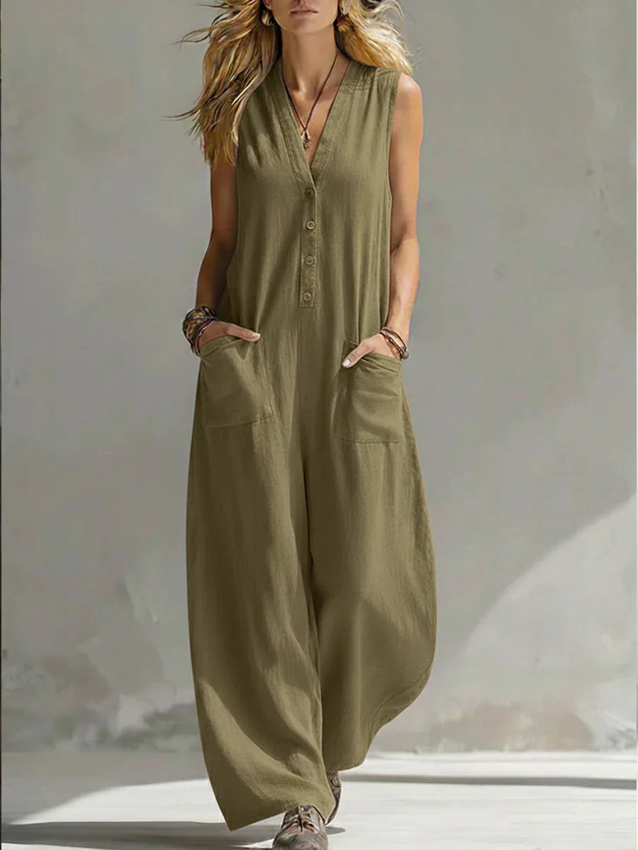 Liora | Salopette in Lino e Cotone Senza Maniche Casual