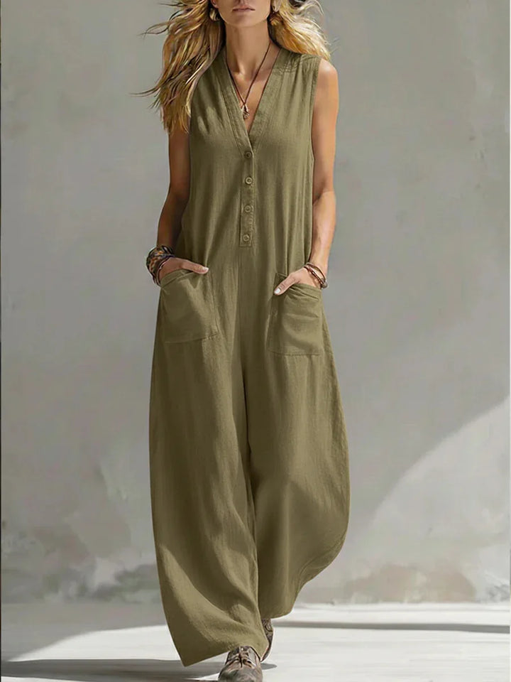 Liora | Salopette in Lino e Cotone Senza Maniche Casual