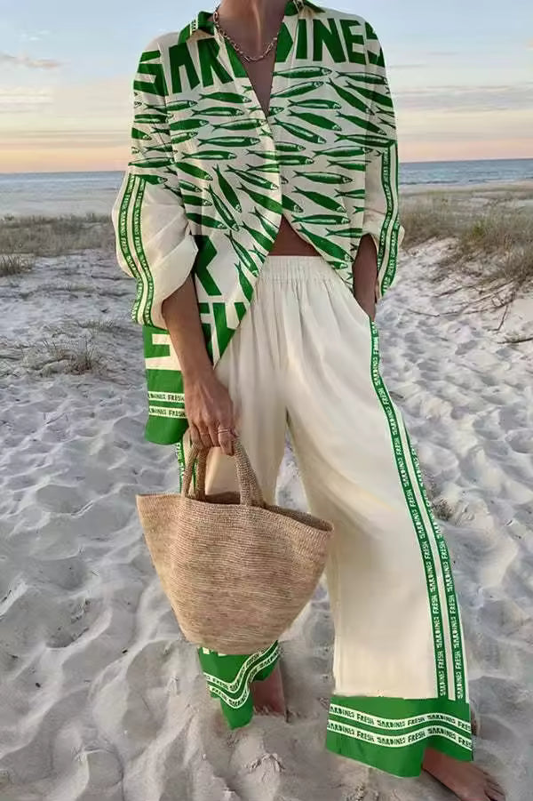 Linda | Elegante Completo Estivo a Due Pezzi con Stampa Larga