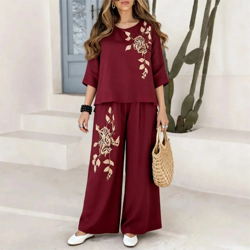 Felena | Completo di Pantaloni Ampi Ricamati Eleganti
