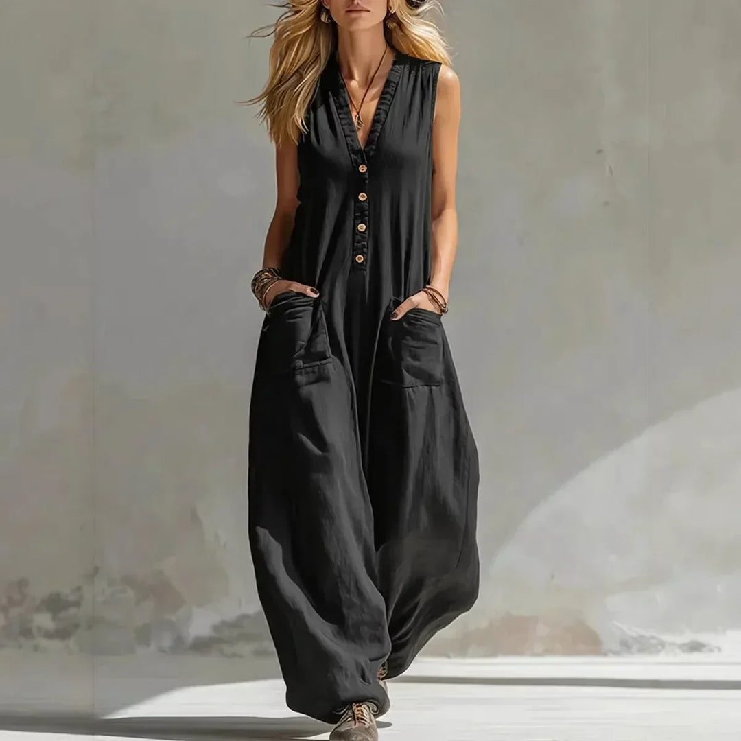 Liora | Salopette in Lino e Cotone Senza Maniche Casual