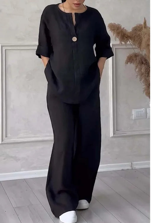 Mariana | Completo Casual con Scollatura a V e Pantaloni a Gamba Larga