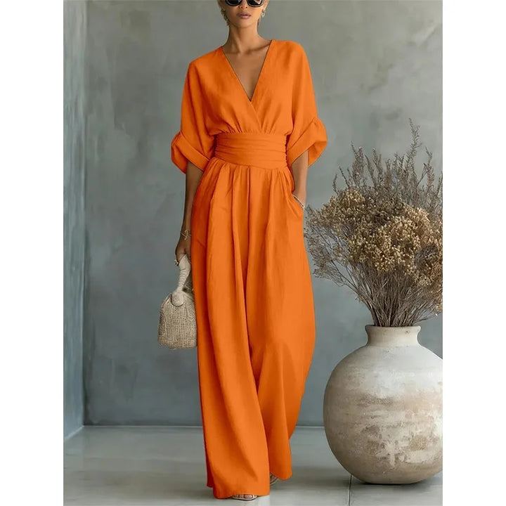 Viana | Eleganti Pantaloni a Vita Alta con Scollatura a V e Gamba Larga