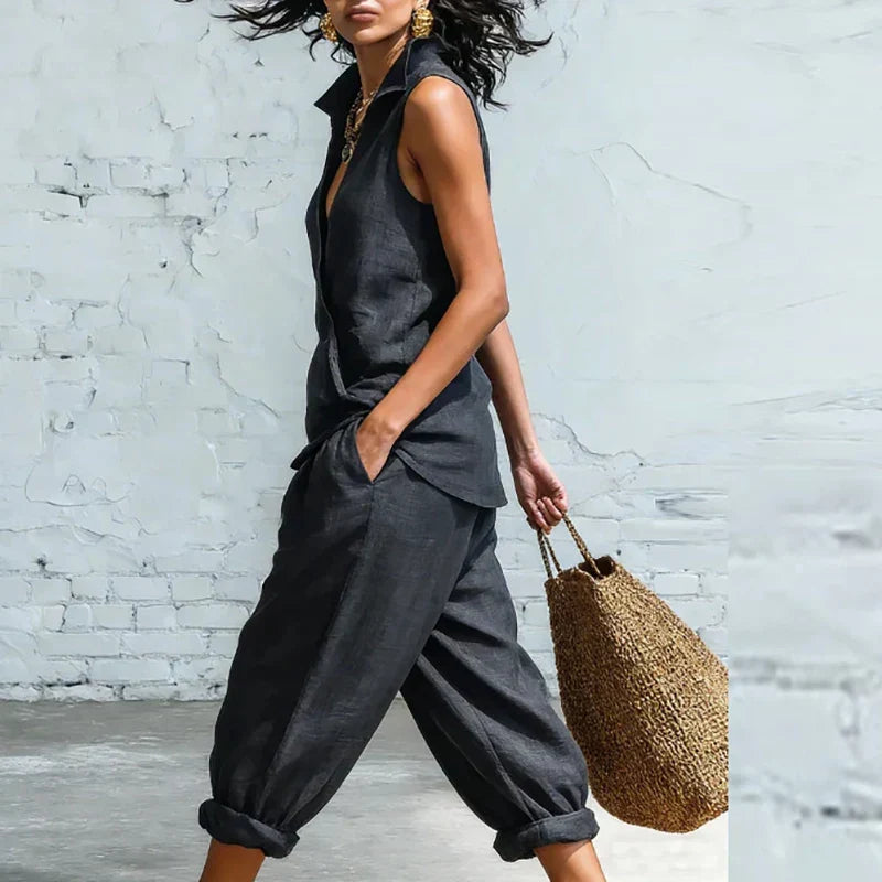 Veronica | Completo di Pantaloni a Gamba Larga e Top Senza Maniche