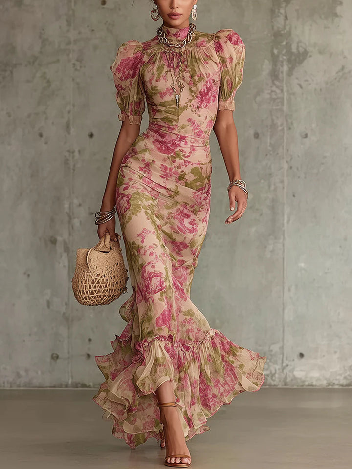 Rosalie™ | Vestito Maxi con Stampa di Rosa Vintage