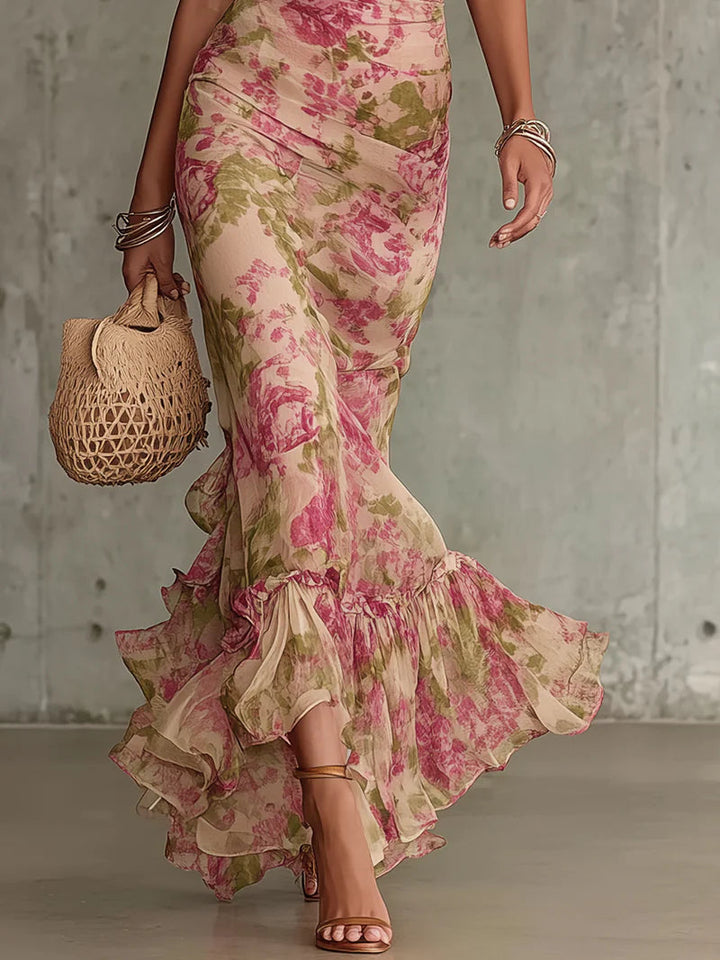 Rosalie™ | Vestito Maxi con Stampa di Rosa Vintage